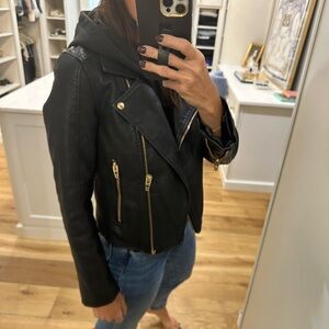 Faux Leather Moto Jacket with Hood
